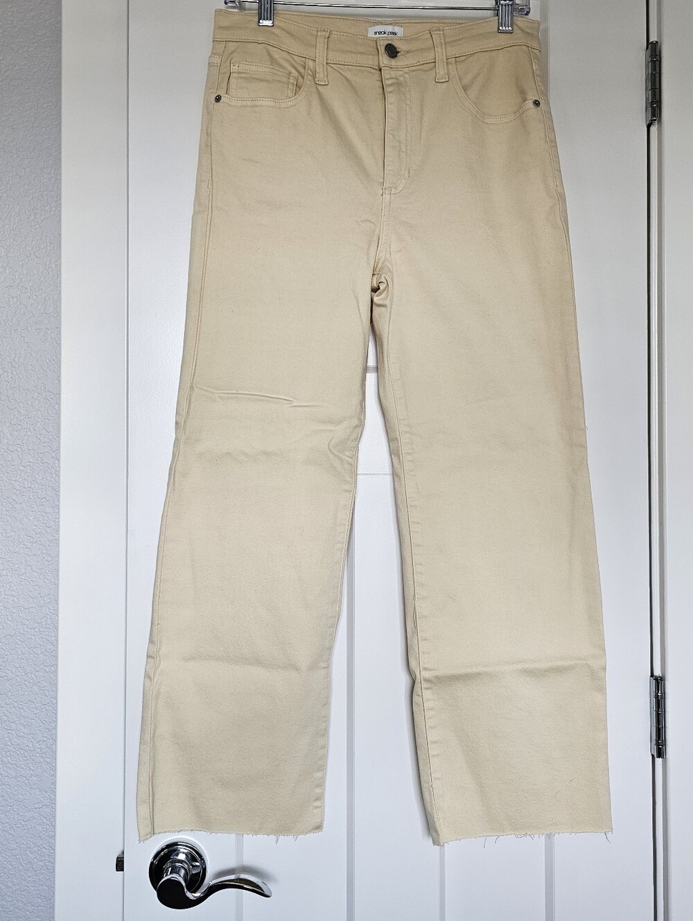 Sneak Peek Cropped Distressed Hem Cream Pants 7/28